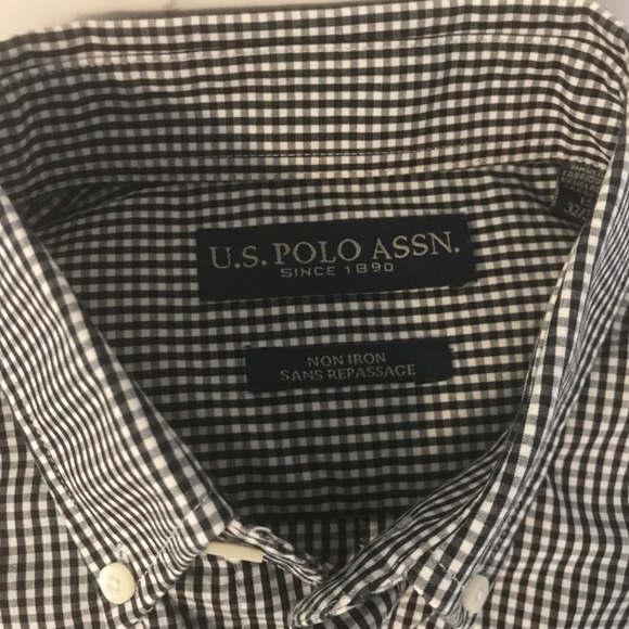 US Polo Assn. Men’s Non Iron US 15 LS 32/33 Button Down Shirt Black and White - Picture 5 of 8